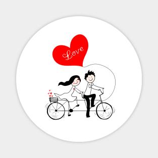 Cute couple riding tandem bicycle Magnet